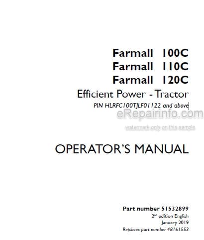 Photo 4 - Case IH Farmall 100C 110C 120C Efficient Power Operators Manual Tractor 51532899