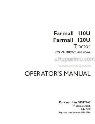 Photo 4 - Case IH Farmall 110U 120U Operators Manual Tractor 51517462