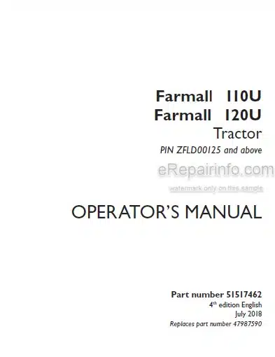 Photo 4 - Case IH Farmall 110U 120U Operators Manual Tractor 51517462