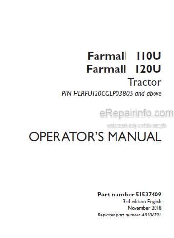 Photo 4 - Case IH Farmall 110U 120U Operators Manual Tractor PIN
