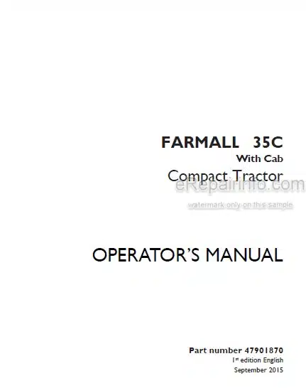 Photo 4 - Case IH Farmall 35C Operators Manual Compact Tractor With Cab 47901870