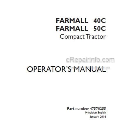 Photo 4 - Case IH Farmall 40C 50C Operators Manual Compact Tractor 47578255