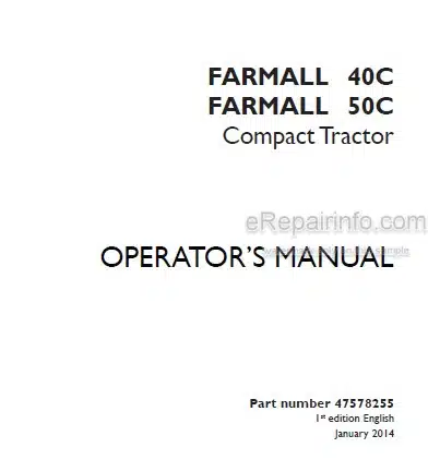 Photo 4 - Case IH Farmall 40C 50C Operators Manual Compact Tractor 47578255