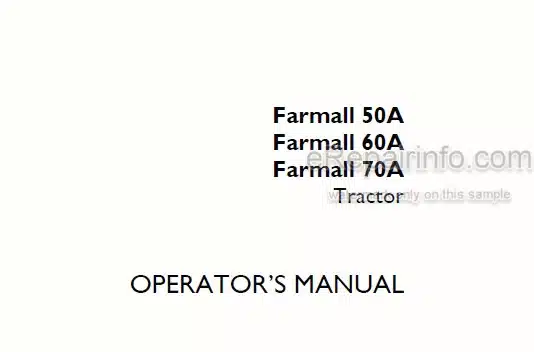 Photo 4 - Case IH Farmall 50A 60A 70A Operators Manual Tractor