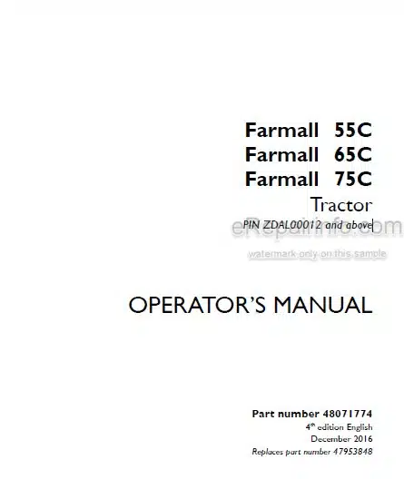 Photo 4 - Case IH Farmall 55C 65C 75C Operators Manual Tractor 48071774