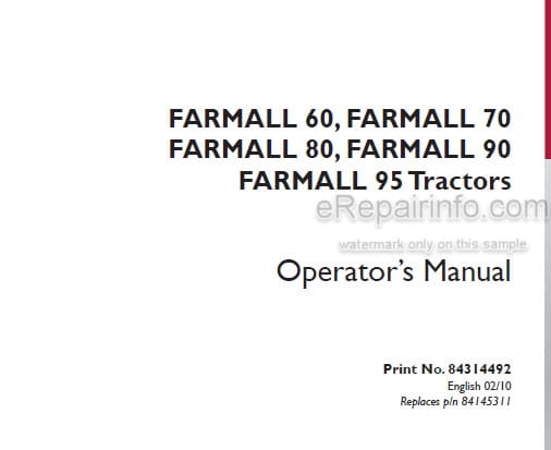 Photo 3 - Case IH Farmall 60 70 80 90 95 Operators Manual Tractor 84314492