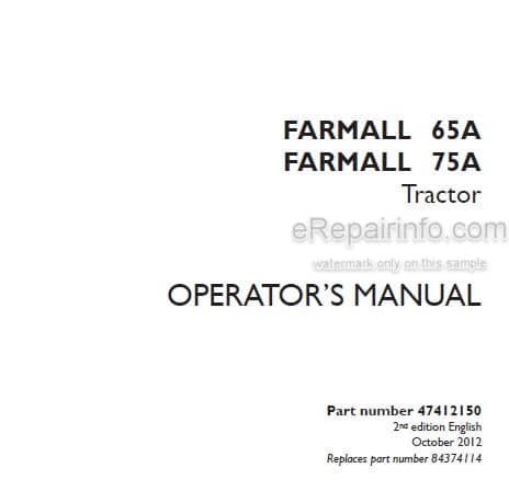 Photo 3 - Case IH Farmall 65A 75A Operators Manual Tractor 47412150