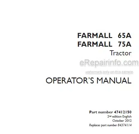 Photo 3 - Case IH Farmall 65A 75A Operators Manual Tractor 47412150