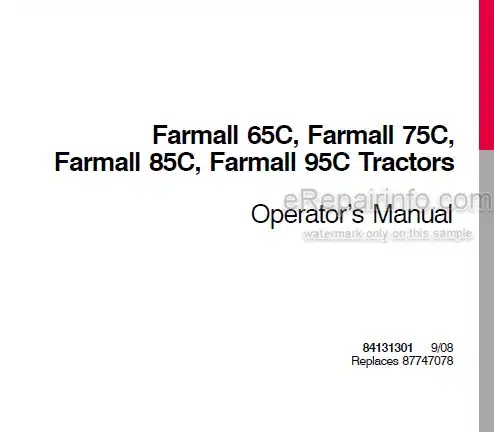 Photo 4 - Case IH Farmall 65C 75C 85C 95C Operators Manual Tractor 84131301
