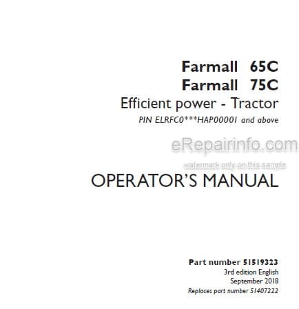 Photo 4 - Case IH Farmall 65C 75C Efficient Power Operators Manual Tractor 51519323