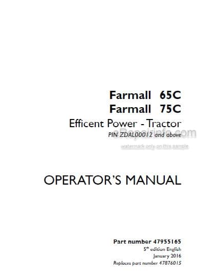 Photo 4 - Case IH Farmall 65C 75C Efficient Power Operators Manual Tractor 47955165