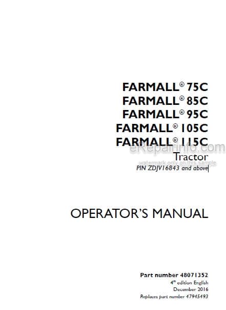 Photo 4 - Case IH Farmall 75C 85C 95C 105C 115C Operators Manual Tractor 48071352