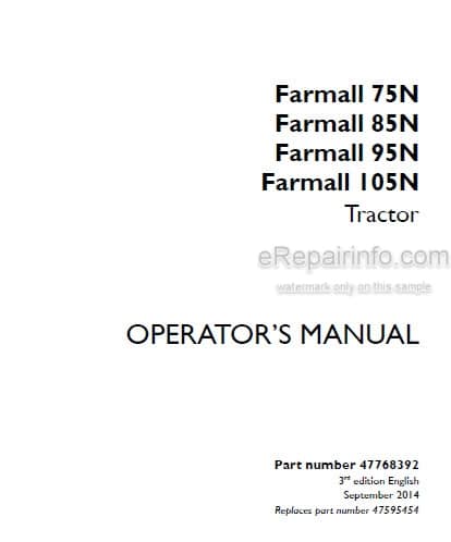 Photo 4 - Case IH Farmall 75N 85N 95N 105N Operators Manual Tractor