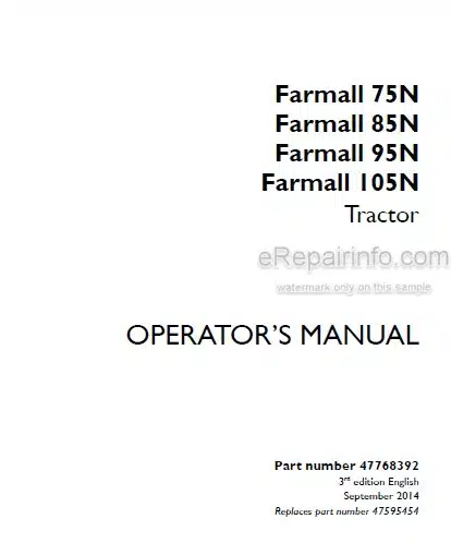 Photo 4 - Case IH Farmall 75N 85N 95N 105N Operators Manual Tractor