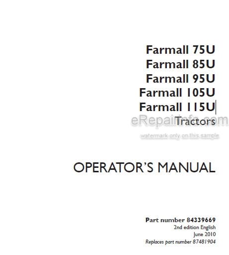 Photo 4 - Case IH Farmall 75U 85U 95U 105U 115U Operators Manual Tractor 84339669
