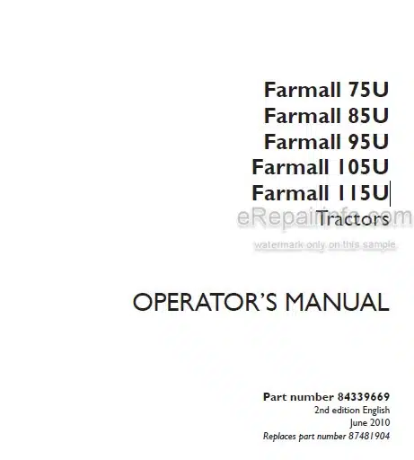 Photo 4 - Case IH Farmall 75U 85U 95U 105U 115U Operators Manual Tractor 84339669