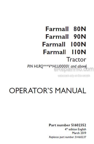 Photo 4 - Case IH Farmall 80N 90N 100N 110N Operators Manual Tractor 51602352