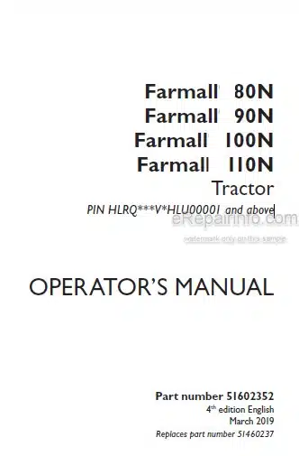 Photo 4 - Case IH Farmall 80N 90N 100N 110N Operators Manual Tractor 51602352