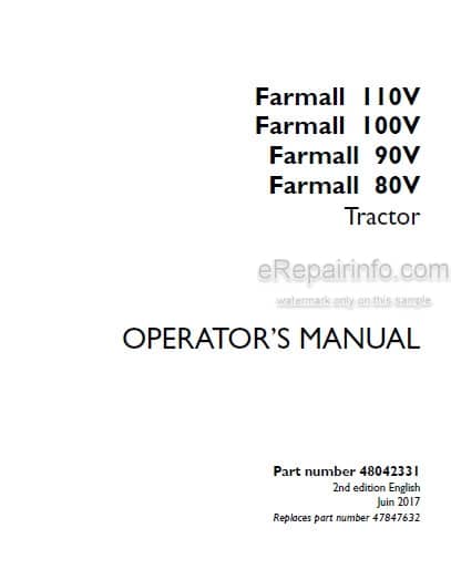 Photo 4 - Case IH Farmall 80V 90V 100V 110V Operators Manual Tractor 48042331