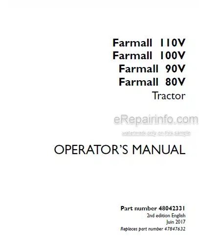 Photo 4 - Case IH Farmall 80V 90V 100V 110V Operators Manual Tractor 48042331
