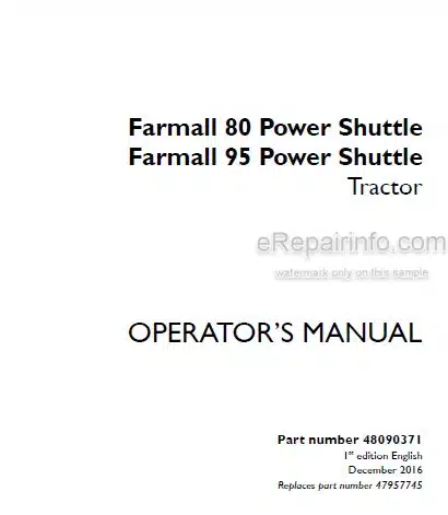 Photo 4 - Case IH Farmall 80 95 Power Shuttle Operators Manual Tractor 48090371