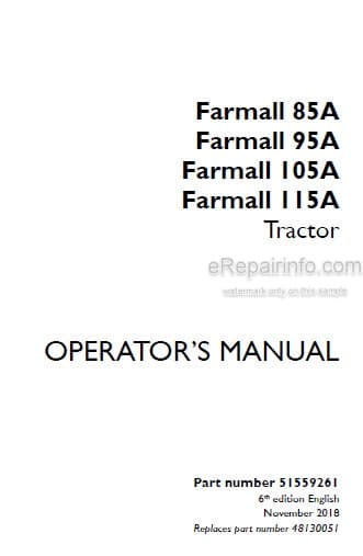 Photo 4 - Case IH Farmall 85A 95A 105A 115A Operators Manual Tractor 51559261
