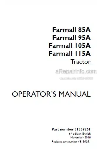 Photo 4 - Case IH Farmall 85A 95A 105A 115A Operators Manual Tractor 51559261