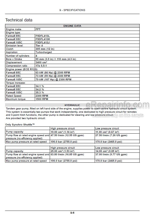 Photo 4 - Case IH Farmall 85C 95C 105C Operators Manual Tractor