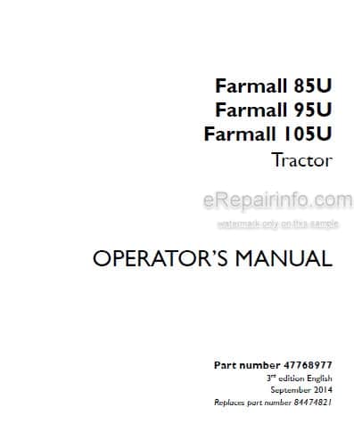 Photo 4 - Case IH Farmall 85U 95U 105U Operators Manual Tractor 47768977