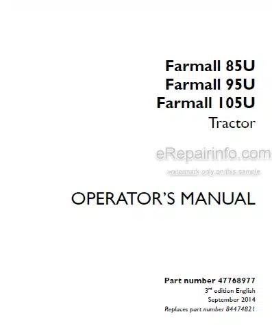 Photo 4 - Case IH Farmall 85U 95U 105U Operators Manual Tractor 47768977