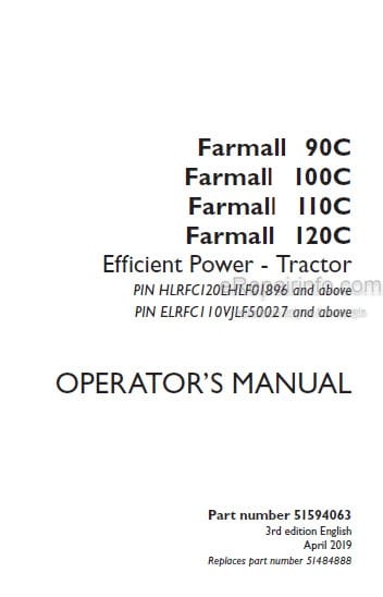 Photo 4 - Case IH Farmall 90C 100C 110C 120C Efficient Power Operators Manual Tractor 51594063