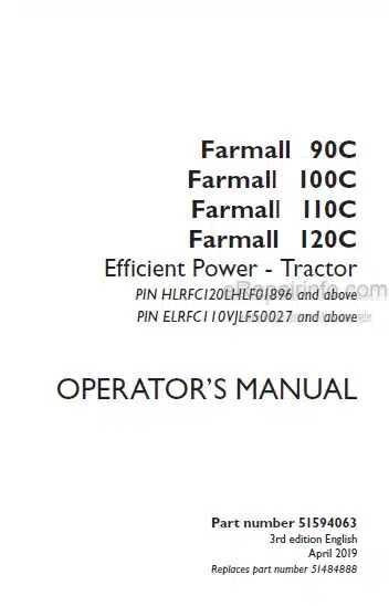 Photo 4 - Case IH Farmall 90C 100C 110C 120C Efficient Power Operators Manual Tractor 51594063