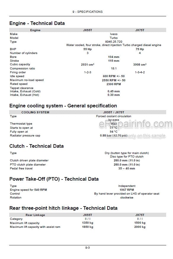 Photo 4 - Case IH JX55T JX75T Operators Manual Tractor