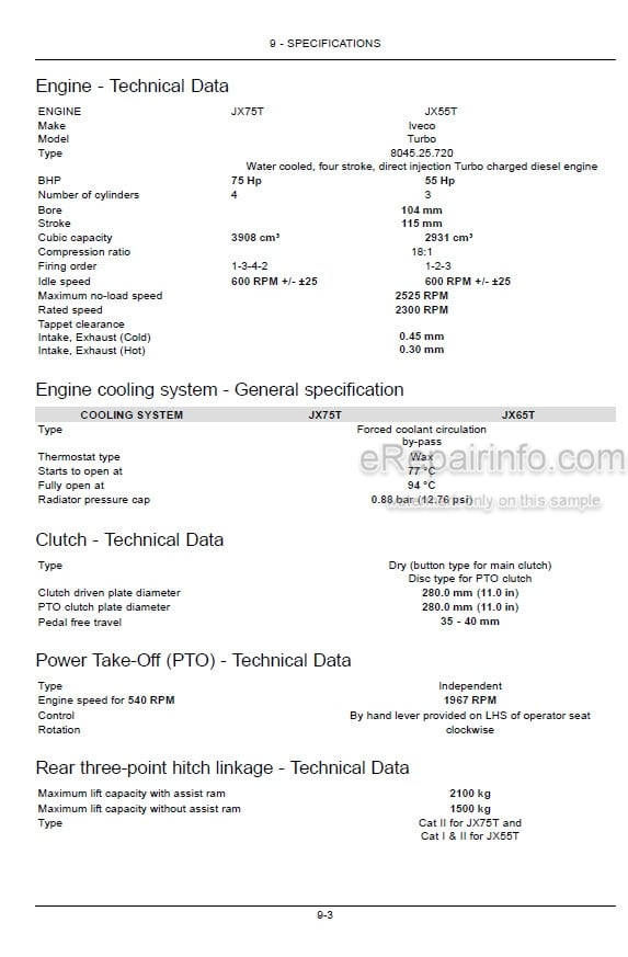 Photo 3 - Case IH JX55T JX75T Operators Manual Tractor