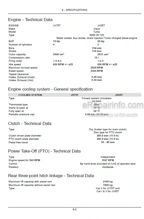 Photo 3 - Case IH JX55T JX75T Operators Manual Tractor