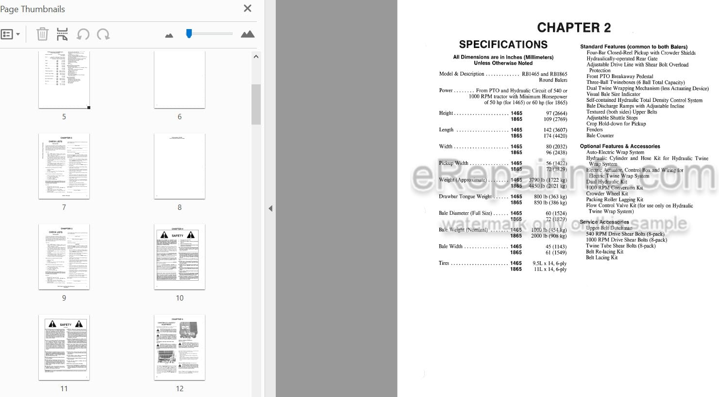 Photo 4 - Gehl 1465 1865 Operators Manual Variable Chamber Round Baler