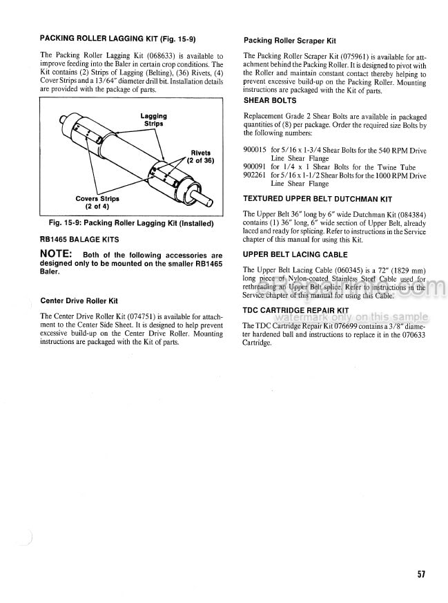 Photo 5 - Gehl 1465 1865 Operators Manual Variable Chamber Round Baler