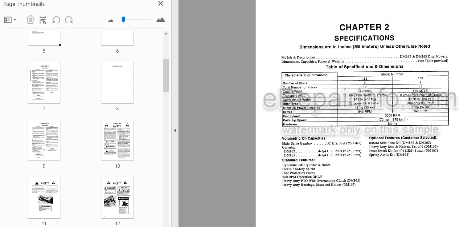 Photo 3 - Gehl 162 165 Operators Manual Disc Mower