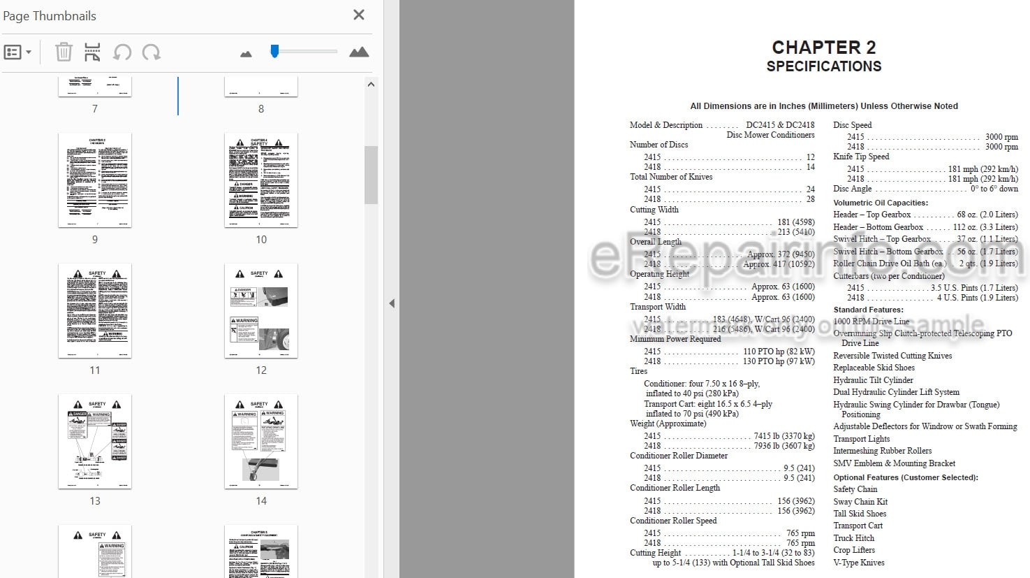 Photo 5 - Gehl 2415 2418 Operators Manual Disc Mower Conditioner
