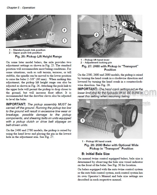 Photo 5 - Gehl 2480 2580 2580S 2780 2680 2680S 2880 80 Series Operators Manual Variable Chamber Round Baler