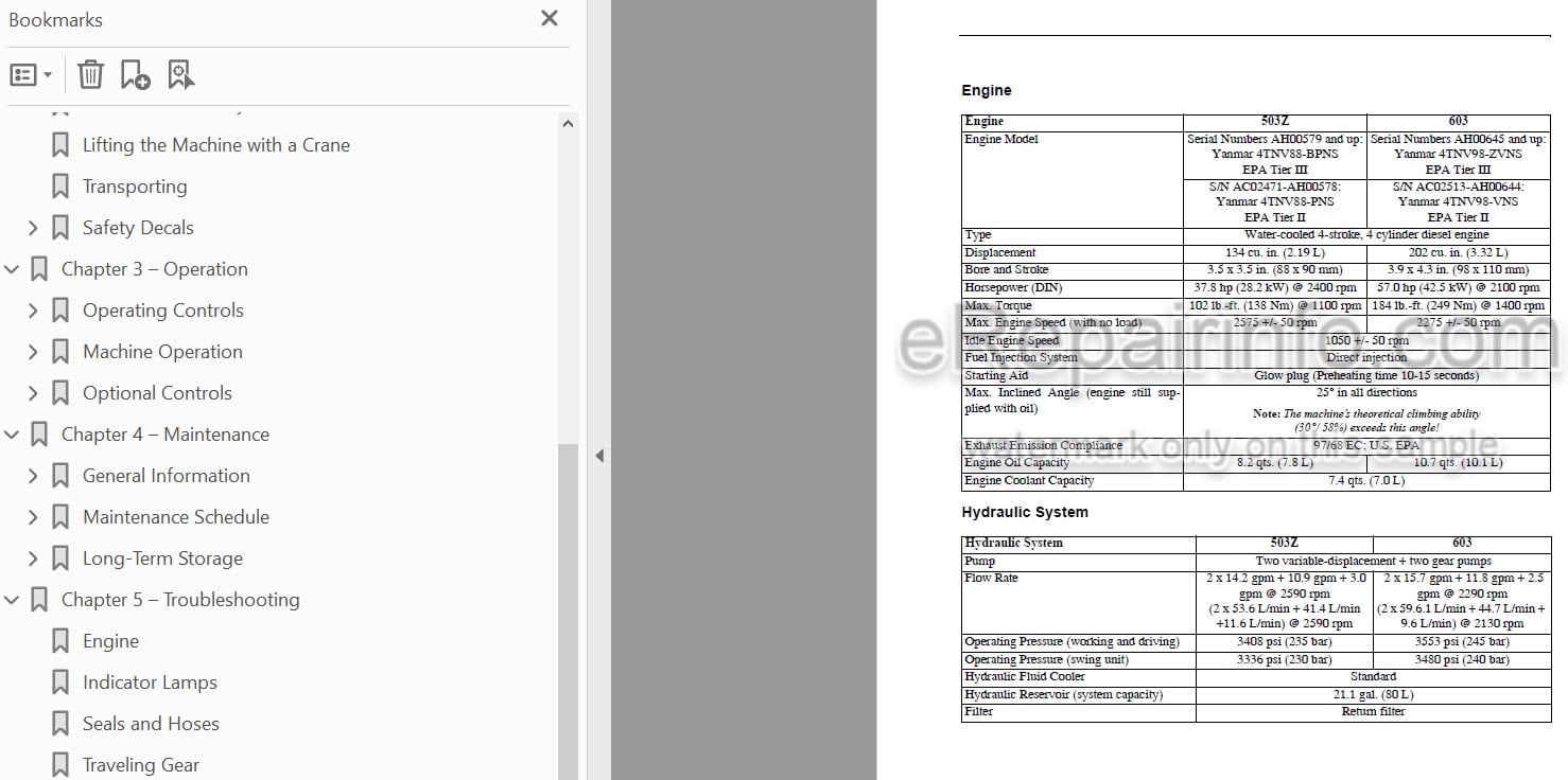 Photo 3 - Gehl 503Z 603 Operators Manual Compact Excavator
