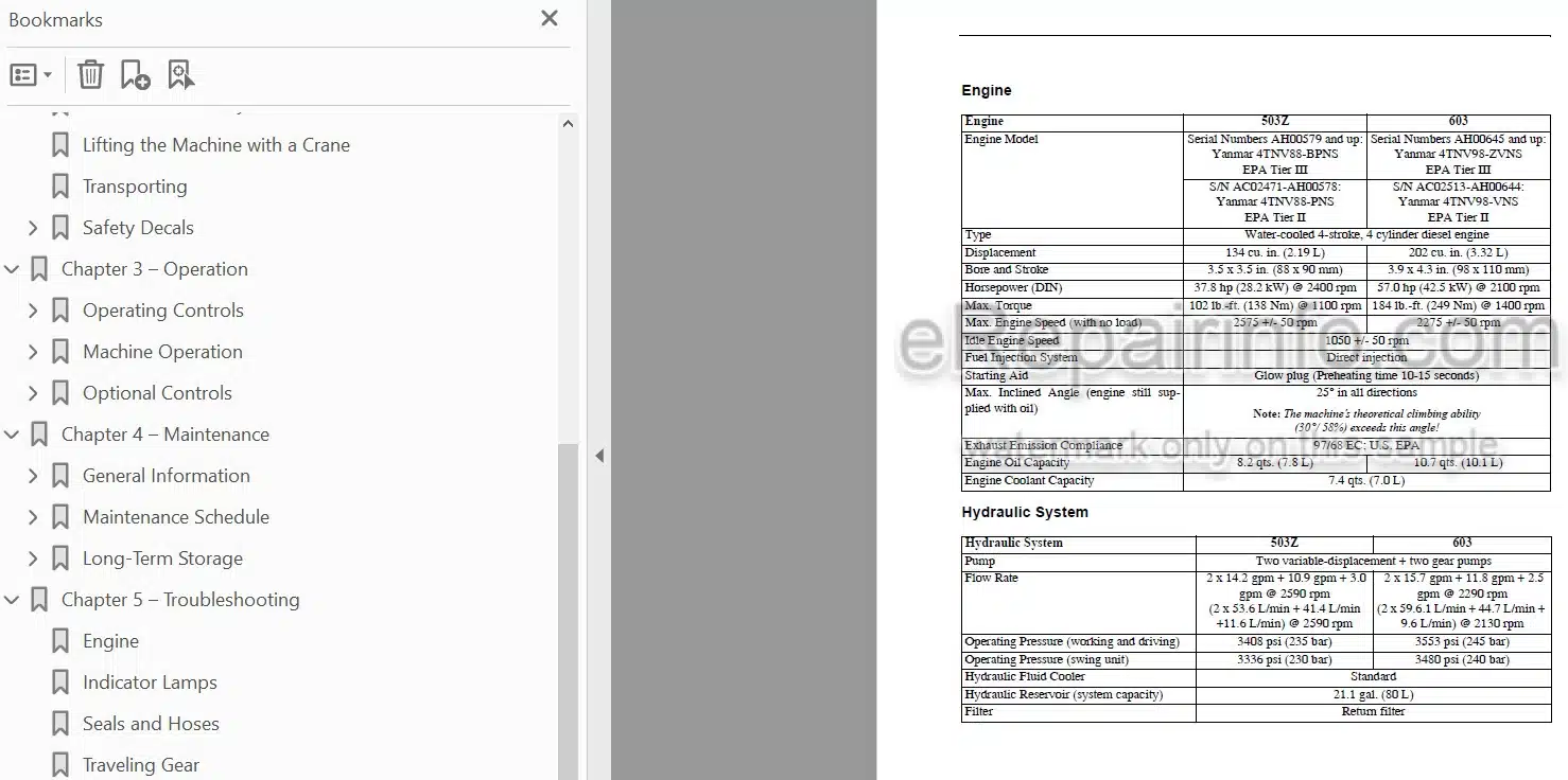 Photo 3 - Gehl 503Z 603 Operators Manual Compact Excavator