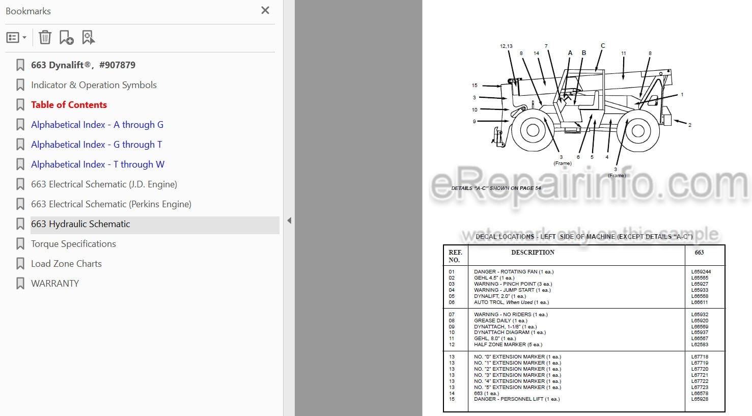 Photo 3 - Gehl 663 Dynalift Operators Manual Telescopic Boom Forklift