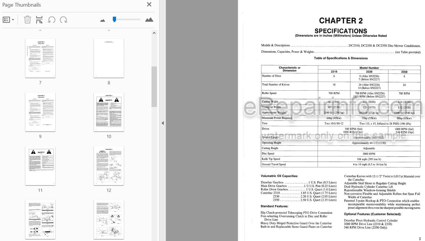 Photo 4 - Gehl DC2300 Series Operators Manual Disc Mower Conditioner