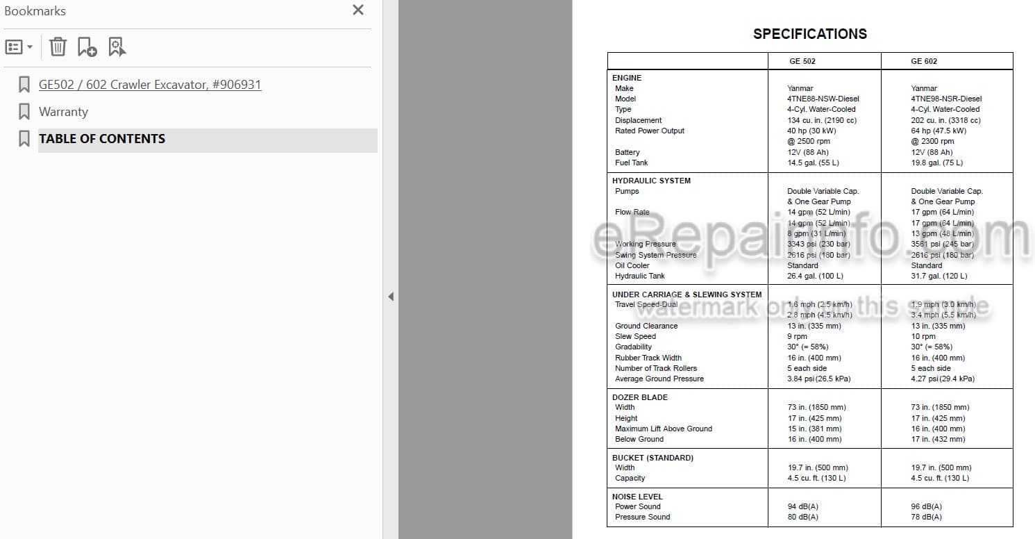 Photo 4 - Gehl GE502 GE602 Operators Manual Crawler Excavator