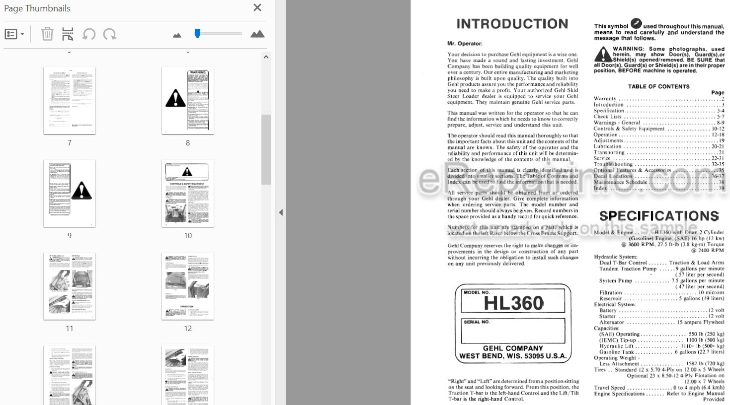 Photo 4 - Gehl HL360 Operators Manual Skid Steer Loader