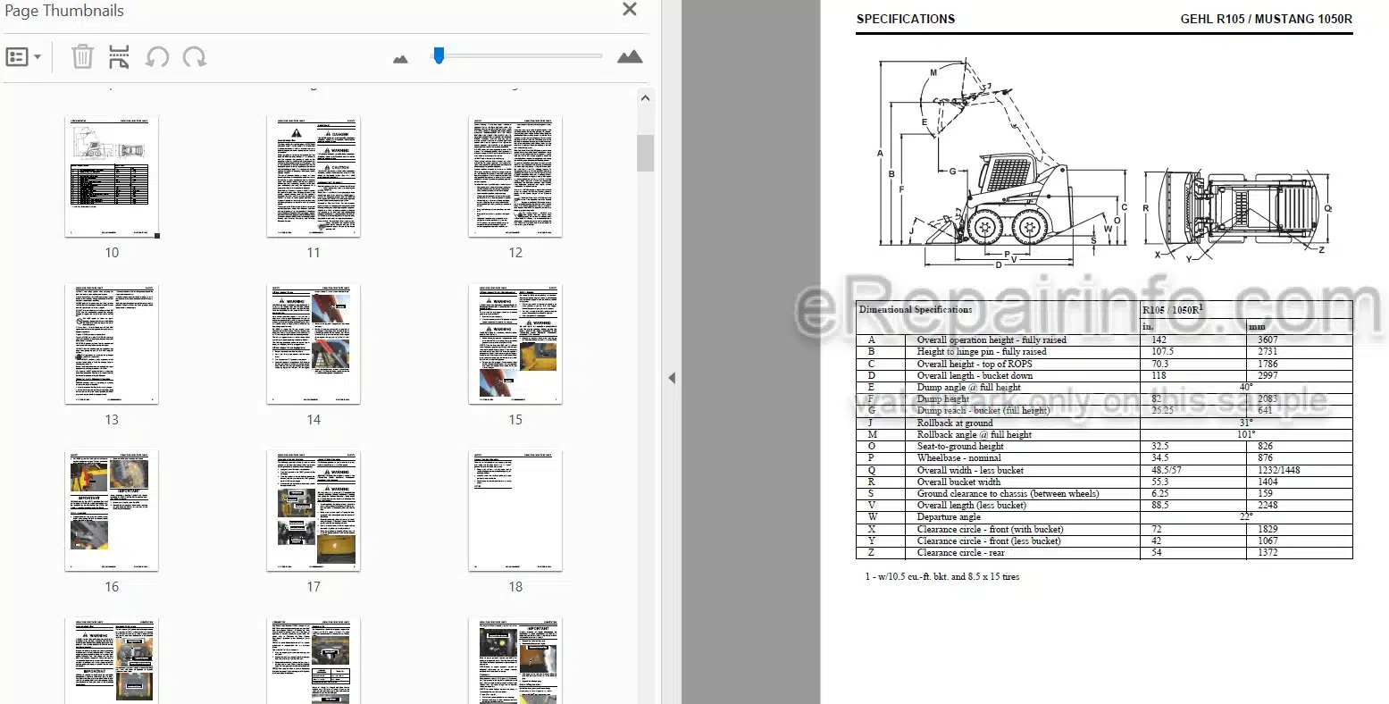 Photo 3 - Gehl R105 Mustang 1050R Service Manual Skid Steer Loader