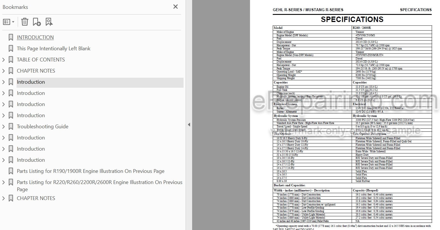 Photo 3 - Gehl R190 R220 R260 Manitou Mustang 1900R 2200R 2600R Service Manual Skid Steer Loader