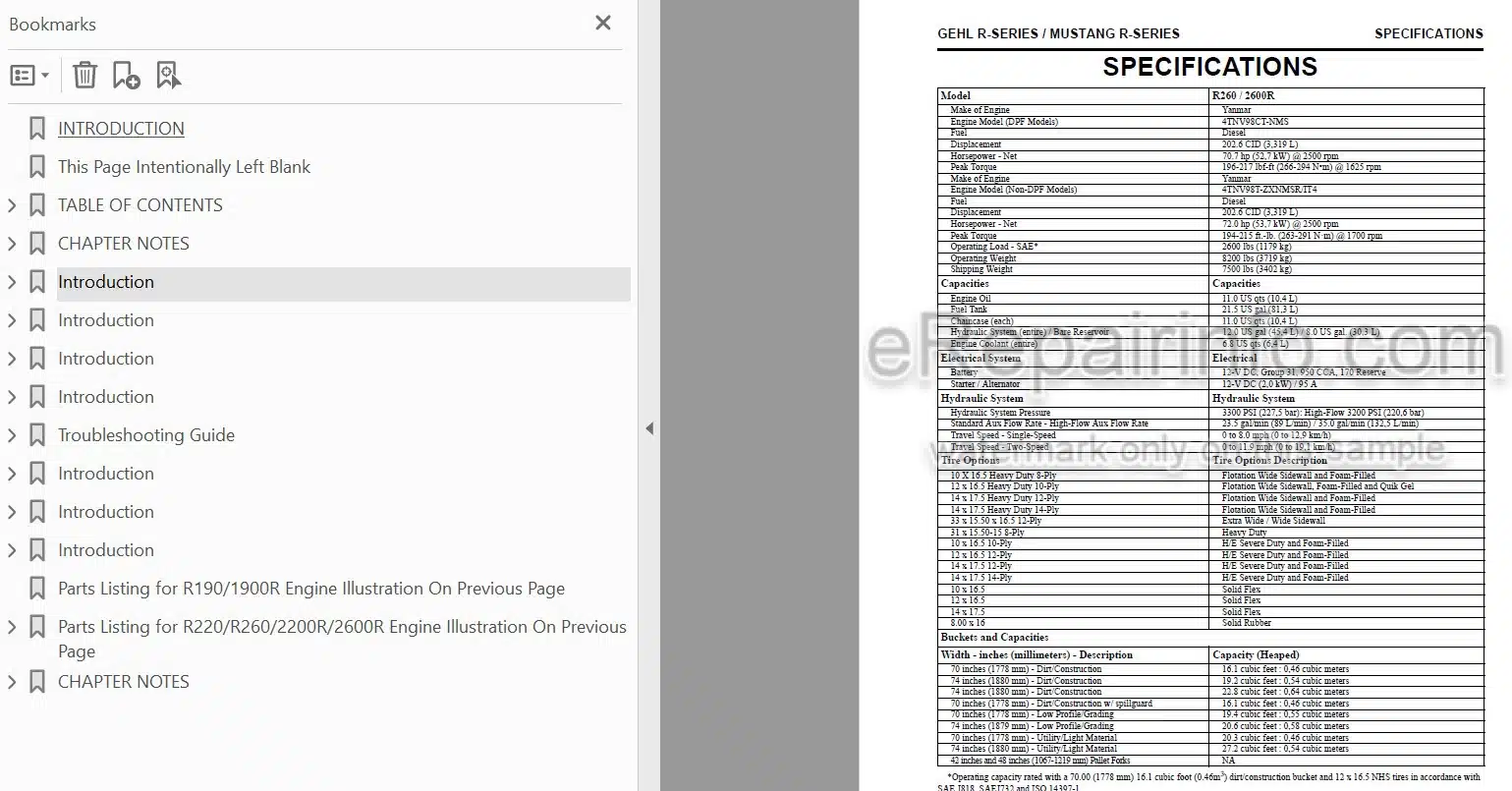 Photo 3 - Gehl R190 R220 R260 Manitou Mustang 1900R 2200R 2600R Service Manual Skid Steer Loader