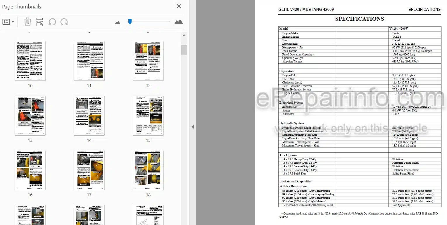 Photo 3 - Gehl V420 Mustang 4200V Service Manual Skid Steer Loader